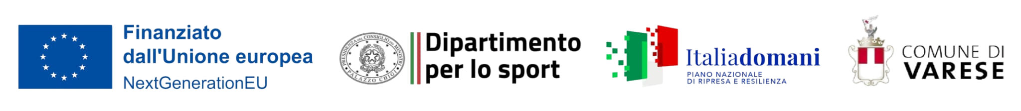 Loghi pnrr finanziamento dell'Unione Europea NextGenerationEU comunità europea dipartimento per lo sport comune di Varese